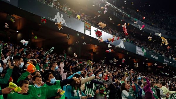 Real Betis fans donating soft toys