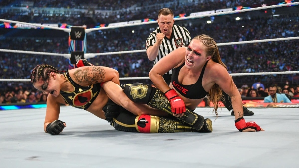Ronda Rousey in an MMA Rules Match at SummerSlam (image courtesy WWE.com)