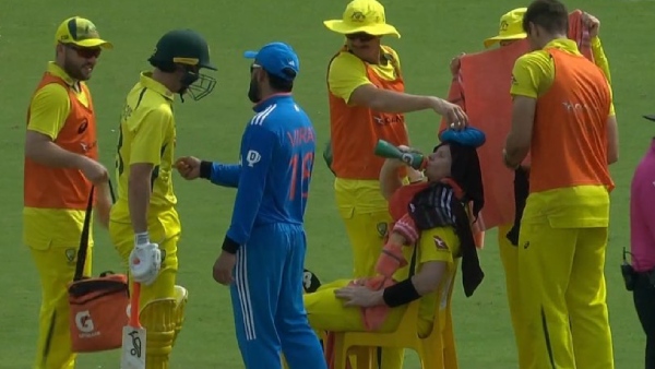 ind-vs-aus-virat-kohli-dances-as-steve-smith-sits-on-chair-with-ice-pack-on-head-rajkot-heat-marnus-labuschagne