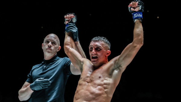 Alexey Balyko reacts after victory in ONE Friday Fights 47 main event