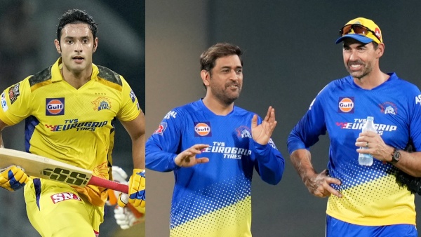 Shivam Dube, MS Dhoni and Stephen Fleming