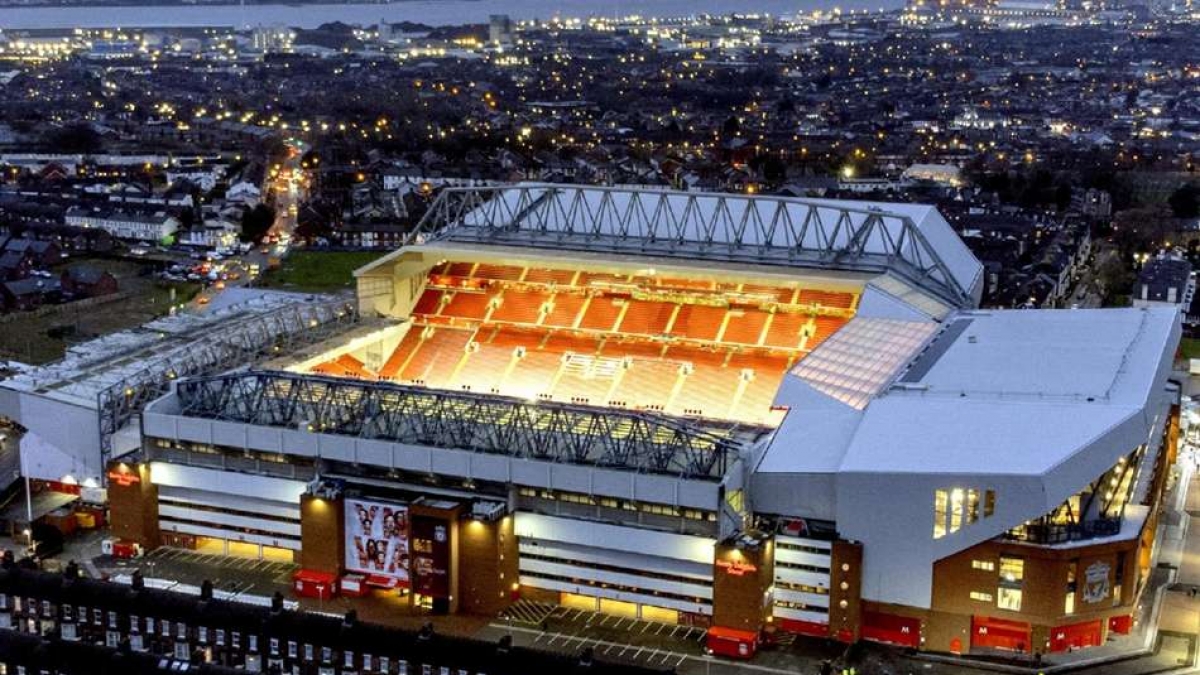 An aerial view of Anfield