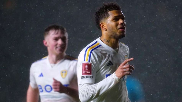 Georginio Rutter celebrates after scoring Leeds third goal