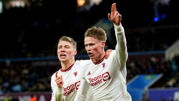 Scott McTominay (right) celebrates after scoring late winner for Manchester United at Villa Park