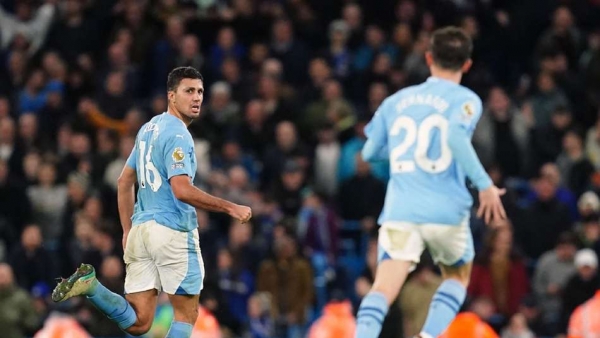 Rodri (left) celebrates scoring the equaliser (Nick Potts/PA)