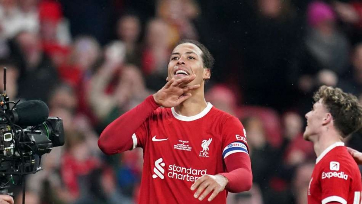 Virgil van Dijk celebrates after scoring the winner (Adam Davy/PA)