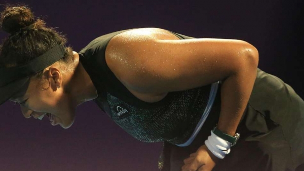 Naomi Osaka reacts during her win over Petra Martic