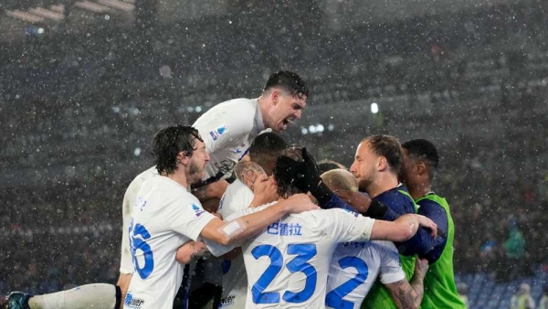 Inter Milan celebrated a hard-fought win at Roma