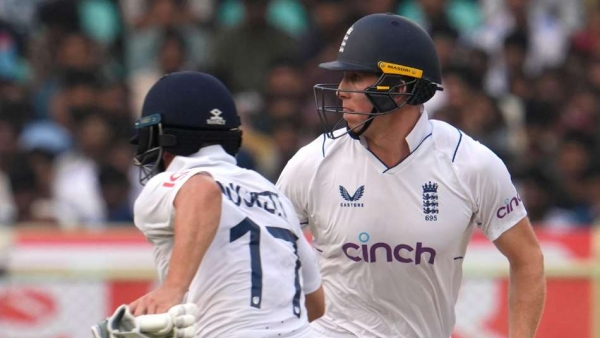 England’s Zak Crawley and Ben Duckett run between the wickets
