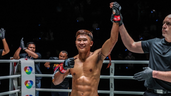 Kulabdam Sor Jor Piek Uthai reacts after victory at ONE Friday Fights 52
