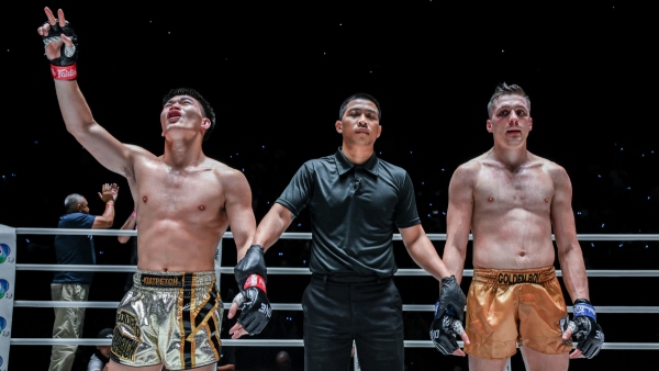 Rambolek Chor Ajalaboon (left) reacts after victory over Soner Sen at ONE Friday Fights 51