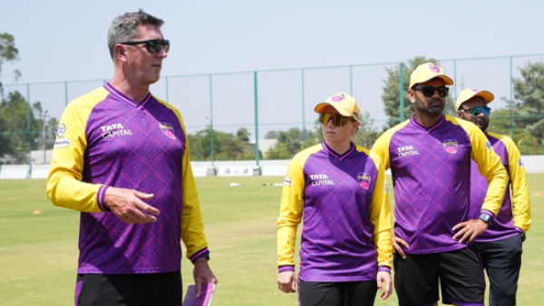 UP Warriorz head coach Jon Lewis and captain Alyssa Healy during a training session in Bengaluru