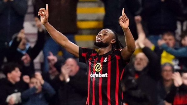 Antoine Semenyo celebrates scoring Bournemouth s fourth John Walton PA