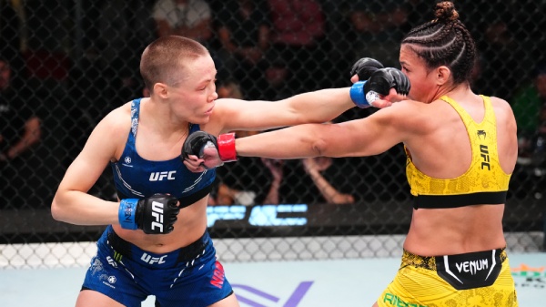 L-R Rose Namajunas punches Amanda Ribas during UFC Vegas 89 main event Photo by Chris Unger Zuffa LLC via Getty Images