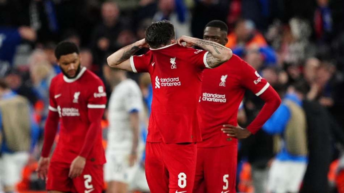 Liverpool s Dominik Szoboszlai appears dejected Peter Byrne PA