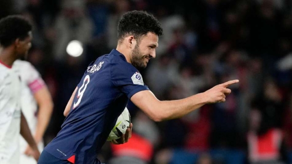Paris St Germain s Goncalo Ramos celebrates his equaliser against Clermont