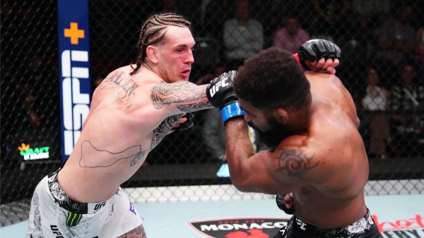 L-R Brendan Allen punches Chris Curtis during UFC Vegas 90 headliner Photo by Jeff Bottari Zuffa LLC via Getty Images