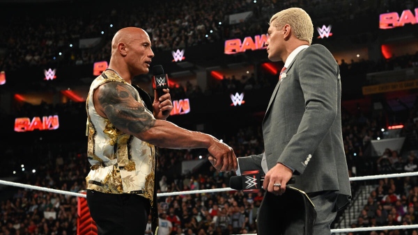 The Rock and Cody Rhodes on Raw image courtesy WWE