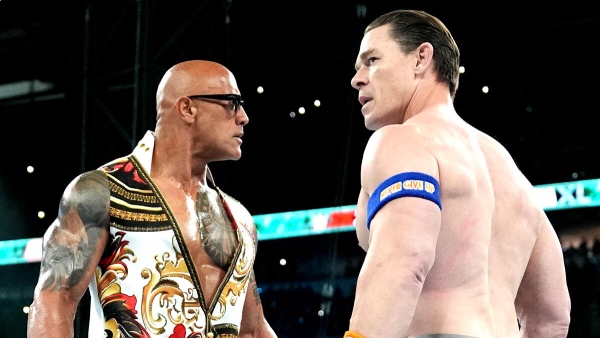 The Rock and John Cena at WrestleMania 40 image courtesy WWE com