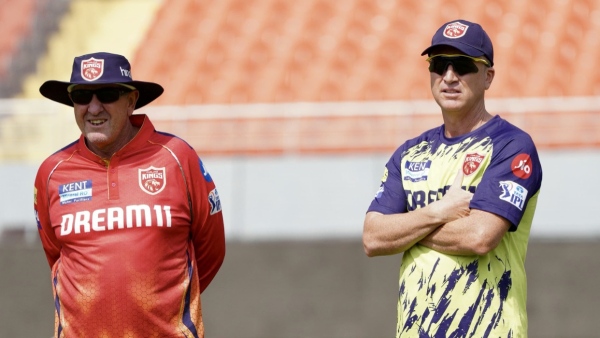 Punjab Kings coach Trevor Bayliss left and assistant coach Brad Haddin Image PBKS Media