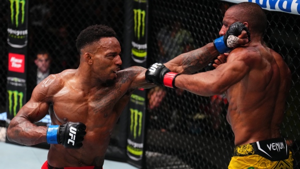 L-R Lerone Murphy and Edson Barboza trade punches during UFC Vegas 92 main event Photo by Chris Unger Zuffa LLC via Getty Images