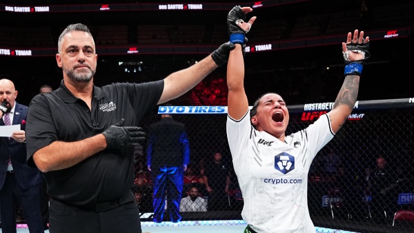 Puja Tomar reacts after defeating Rayanne dos Santos to become first Indian fighter to win a UFC bout