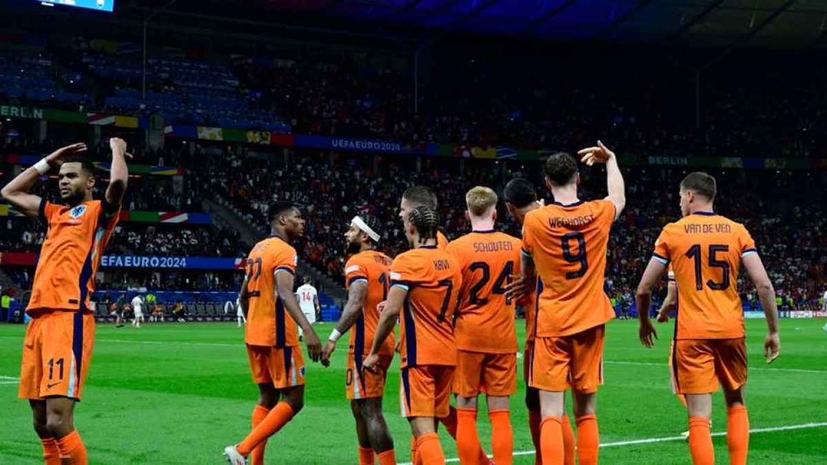 Cody Gakpo leads the Netherlands celebrations on Saturday