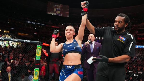 Rose Namajunas reacts after her flyweight fight against Tracy Cortez in the main event of UFC Denver 2024 Photo by Josh Hedges Zuffa LLC via Getty Images