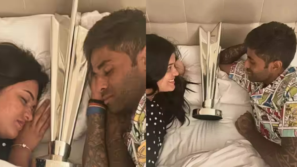 Suryakumar Yadav Wife Trophy Bed Pose Suryakumar Yadav Wife Trophy Bed Pose