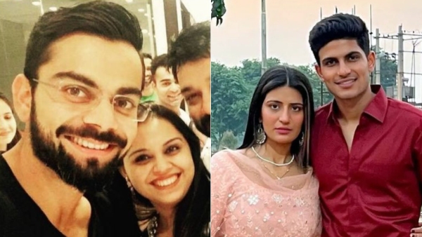 Virat Kohli and Shubman Gill pose with their sisters