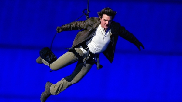 Tom Cruise performs during Paris Olympics 2024 closing ceremony