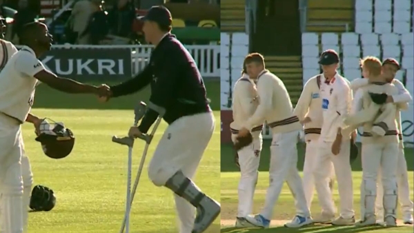 County Championship 2024 Injured Tom Banton Joins Somerset s Jubilant Victory Celebrations on Crutches