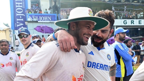 IND vs BAN Virat Kohli Gifts Signed Bat to Retiring Shakib Al Hasan After Test Series