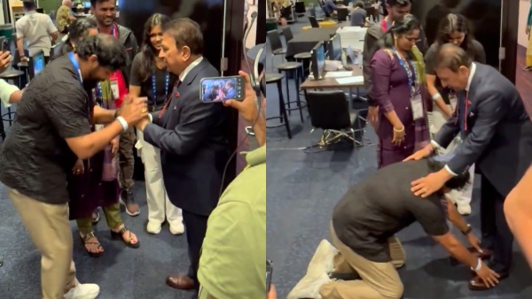 Nitish Kumar Reddy s father Mutyala touches Sunil Gavaskar feet