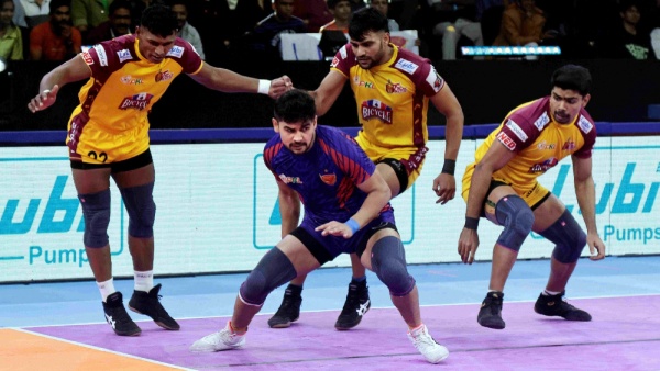 Naveen Kumar of Dabang Delhi K C registered a Super 10 during the win over Telugu Titans in PKL Season 11 Image Courtesy PKL Media