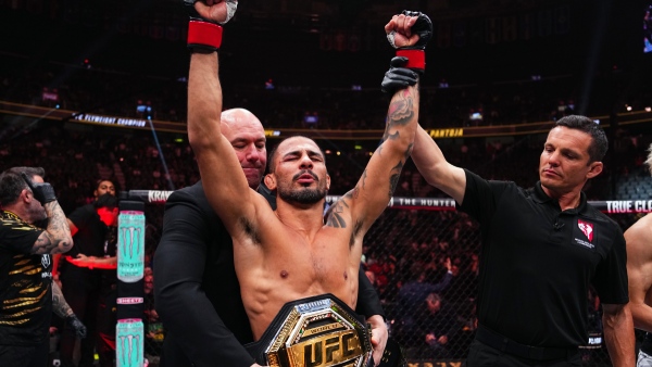 UFC Flyweight World Champion Alexandre Pantoja reacts after retaining title in main event of UFC 310 Photo by Chris Unger Zuffa LLC