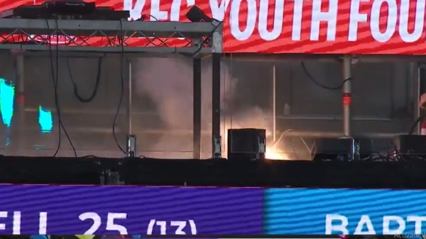 Fire in one of the stands at the Gabba during a BBL 14 match led to a sligh delay