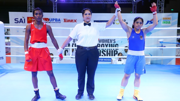 Anamika Hooda right reacts after her semi-final win at the 8th Elite Women s National Boxing Championship Image Courtesy Media Release