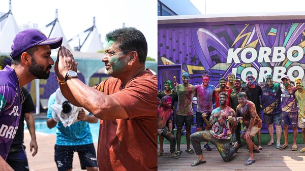 KKR players celebrate Holi