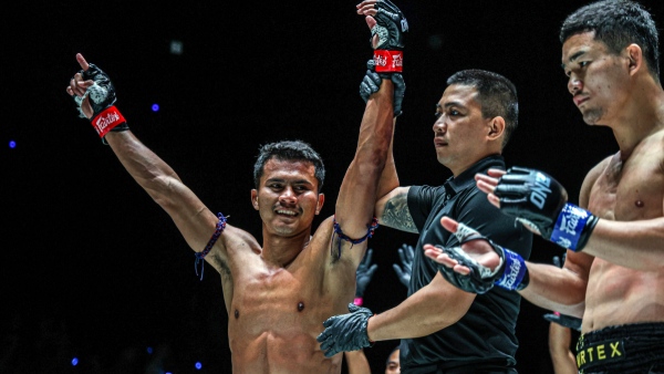 Chartpayak Saksatoon left reacts after dispatching Kompet Fairtex at ONE Friday Fights 104 Image Courtesy ONE Championship Media