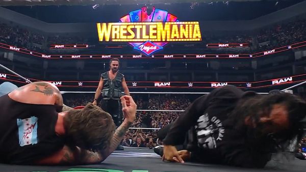 Seth Rollins stood tall over his WrestleMania 41 opponents CM Punk and Roman Reigns during WWE Raw on April 14 Image Courtesy WWE X handle