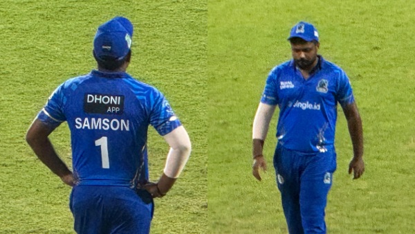 Why is Sanju Samson wearing Dhoni at the Back in KCL 2025 Match for Kochi Blue Tigers