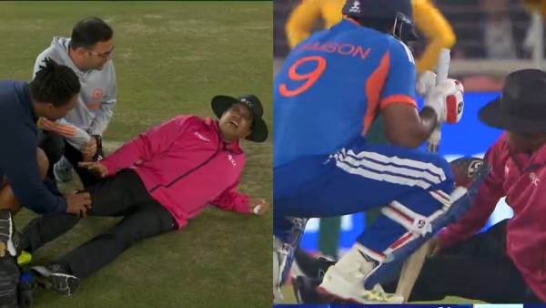IND vs SA Sanju Samson s Powerful Shot Injures Umpire Rohan Pandit as he goes down in Pain - Watch