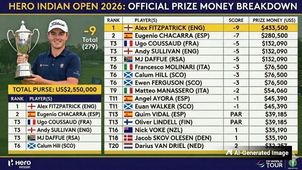 Hero Indian Open 2026 Prize Money Breakdown