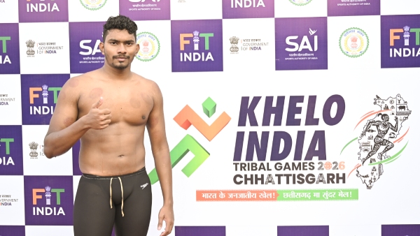 Khelo India Tribal Games 2026 Day 1 Karnataka Swimmers Dhoneesh N and Anjali Munda Win First Golds