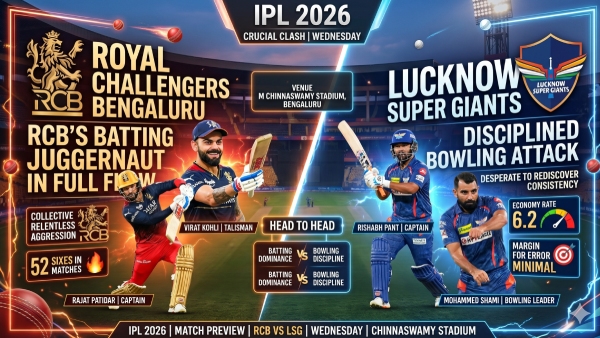 RCB vs LSG IPL 2026 Preview Head-To-Head Record Run-Machine RCB Eye Another 200 as LSG Seek Batting Revival