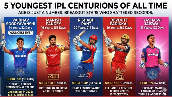 Top 5 Youngest IPL Centurions Sooryavanshi Rewrites History Again - Ton at 14 Another at 15
