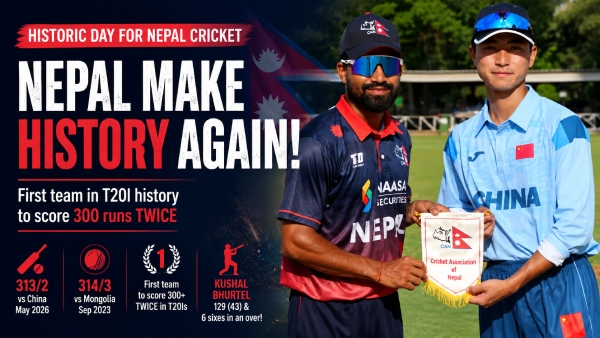 Nepal Create T20I History Again Every Major Record Broken As They Become First Team To Score 300 Runs Twice Nepal Create T20I History Again Every Major Record Broken As They Become First Team To Score 300 Runs Twice