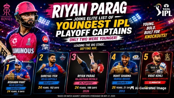 IPL 2026 Rajasthan Royals Skipper Riyan Parag Joins Elite IPL Playoff Captaincy List IPL 2026 Rajasthan Royals Skipper Riyan Parag Joins Elite IPL Playoff Captaincy List