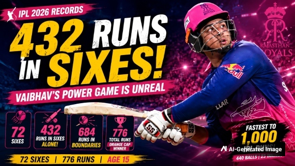 Vaibhav Sooryavanshi 432 Runs in Sixes Alone How Power-Hitting IPL 2026 Season Defies Belief Vaibhav Sooryavanshi 432 Runs in Sixes Alone How Power-Hitting IPL 2026 Season Defies Belief